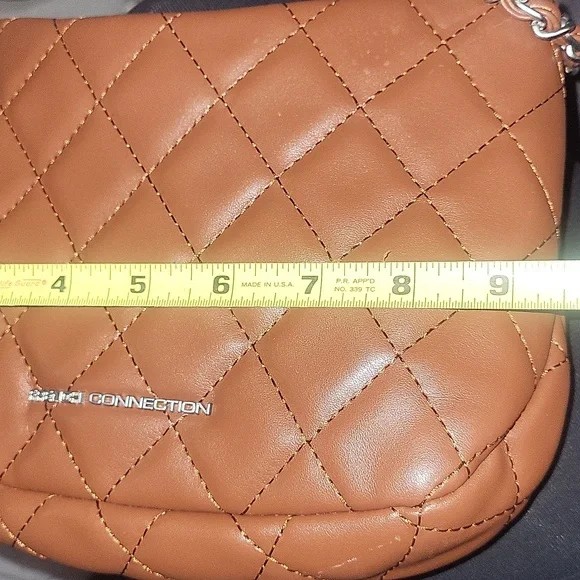 French Connection Quilted Brown Shoulder Bag with Silver Chain - Picture 6 of 7